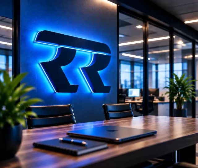 Escritório com a identidade visual da RR WEB